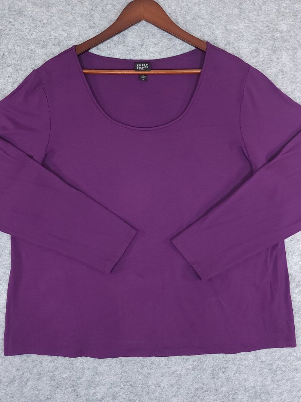 Eileen Fisher Womens 1X Plum Purple Rayon Stretch Long Sleeve Scoop Neck Top